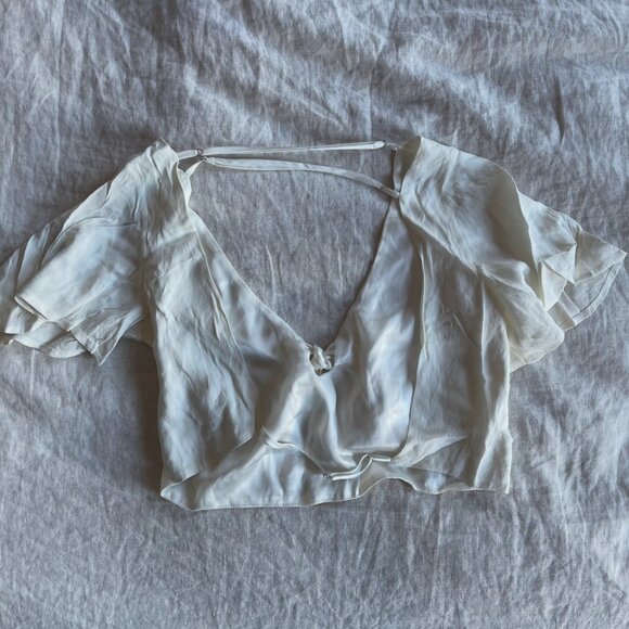 NWT For Love & Lemons Cropped Tie Blouse - Picture 2 of 4